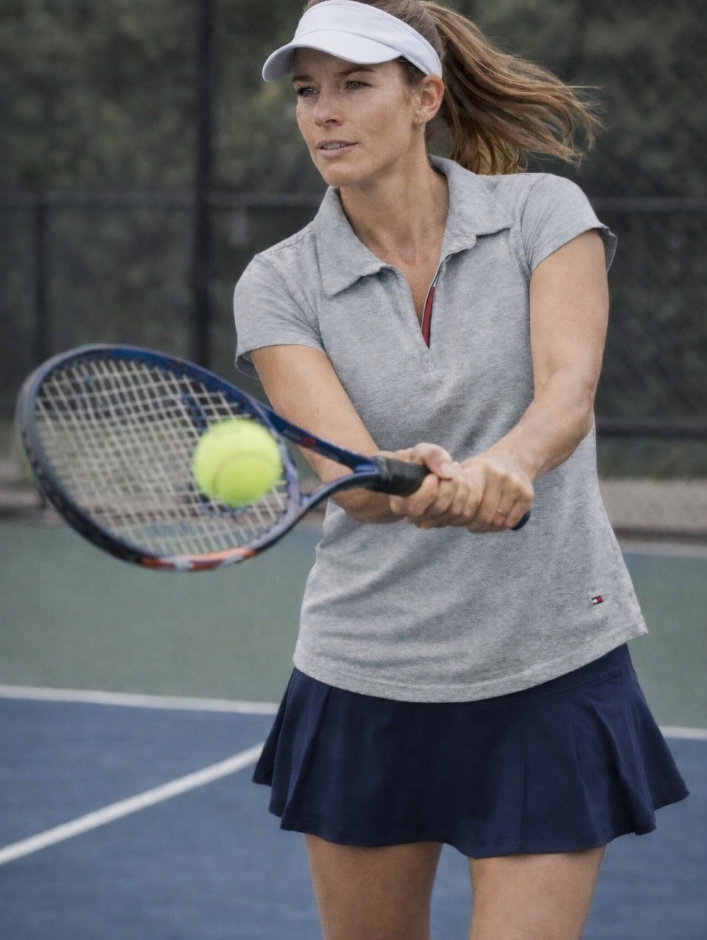 Tommy Hilfiger Gray Polo Shirt Womens | Cap Sleeve Collared Top | Tennis Golf